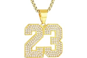 AsAlways 18K Gold Plated Cubic Zirconia Number 23 Basketball Pendant Necklace Men Women Stainless Steel Box Link Chain 22+2 Inch