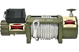 DRAGON WINCH - Elektrische Seilwinde 24V Truck 22000 lbs / 9979 kg mit Stahlseil 31m für Feuerwehren, Nutzfahrzeugen, Lieferwagen mit kabelgebundener und kabelloser Fernbedienung + Winde Zubehör