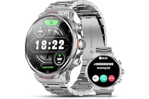 WalkerFit Smartwatch Herren mit Telefonfunktion, 1.85" HD Smartwatch Militär mit 710mAh Lange Akkulaufzeit, wasserdichte Fitnessuhr mit Schlafmonitor (Silber)