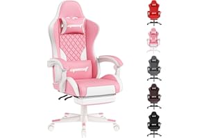 Opiesit Gaming Chair for Adults, Ergonomic Office Computer Chairs with Pocket Spring Cushion, PU Breathable Materials Video Game Chair, Linkage Armrest and Footrest Game Chairs (Pink)