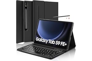 SENGBIRCH Étui Clavier pour Samsung Galaxy Tab S9 FE+ /S9 Plus 12,4'' - AZERTY Français Clavier Détachable sans Fil Bluetooth pour S9 Plus 12,4 Pouces 2023, Noir