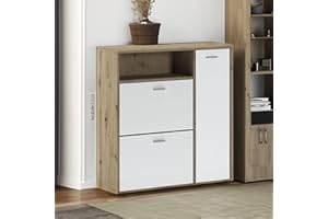 Dmora - Mobile da Ingresso Adriatico, Entratina Appendiabiti, Composizione per atrio, Consolle portaoggetti Multifunzione, 92x27h94 cm, Rovere e Bianco