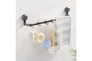 Luxear Porte Serviette Ventouse Forte Salle de Bain, Barre Porte Serviette Murale 10 Kg sans Perçage Puissant, Accroche Serviette Cintre avec Crochet pour Salle de Bain Cuisine