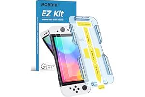 MOBDIK Protection D'écran pour Nintendo Switch OLED 2021 [Verre Trempé] [EZ Kit] [Alignement automatique] - 2 Pièces