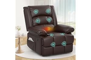 sisolos Recliner Armchair for Adults, Recliner Chair with Massage & Heat, Padded Armrest Adjustable Legrest Backrest, Manual Lazy Boy Reclining Chair for Living Room Sofa Chair with 2 Side Pockets