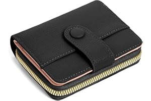Adiwo Women's Leather Wallet, Purses for Women Genuine Leather, Zipper Coin Pocket with Multiple Compartments, Minimalist Small Ladies Purse, Excellent Credit Card Holder with ID Window, Black