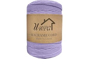 Uiopa Macrame Corda 3mm x 300m Viola Macramè Filo Corda di Cotone Naturale Spago Colorato Cordino per Borse Uncinetto, Wall Hanging, Decorazioni, Bomboniere Fai da Te, Piante da Appendere