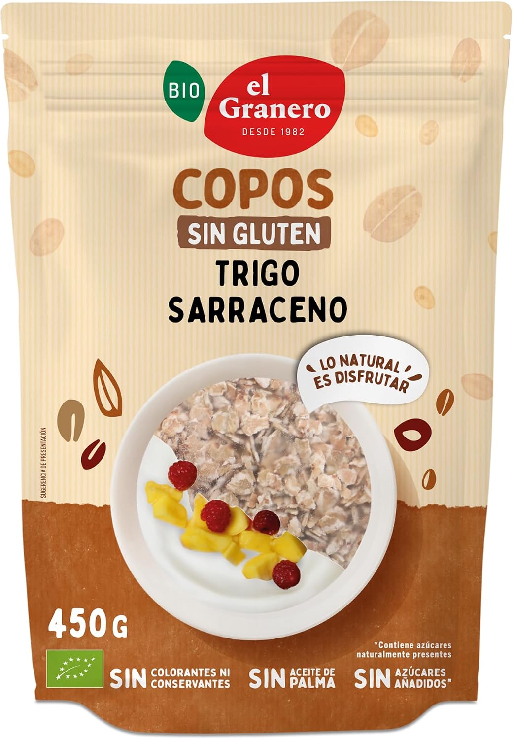 El Granero Integral - Copos de Trigo Sarraceno BIO - 450 g - Fuente de Fibra y Nutrientes Esenciales - Bajo Índice Glucémico - Ayuda a Reducir el Colesterol - Aptos para Veganos
