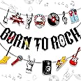 JeVenis Rock Roll Birthday Garland Music Rock Party Decoration Radio Guitar Music Banner for Back to 90s Hip Pop Party Decor