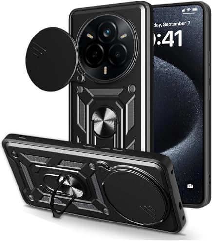 BOKYAS per Cover Honor 200 Smart 5G/Honor X7c 4G con Custodia per Fotocamera Scorrevole e Supporto per Anello [Cover Anti-Caduta Compatibile con Supporto Magnetico per Auto], Verde