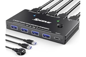 Przełącznik 8K USB 3.0 KVM HDMI 8K 60 Hz 4K 120 Hz, przełączniki KVM MLEEDA HDMI 2.1 do 2 PC dzielenia 1 monitora i klawiatury, drukarki myszy, HDCP 2.3, HDR 10, z pilotem zdalnego sterowania i 2