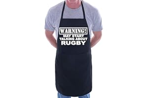 Print4U Warning May Talk About Rugby Fan Funny BBQ Novelty Cooking Apron