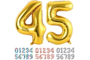 Ponmoo Foil Globo Número 45 54 Dorado, Gigante Numeros 0 1 2 3 4 5 6 7 8 9 10-19 20-29 30-39 40-49 50-60-70-80-90-100, Grande Globos para La Boda Aniversario y Cumpleaños Fiesta Decoración