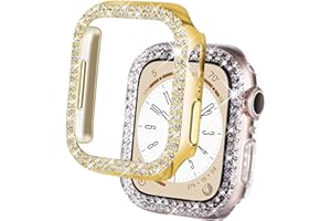 DEALELE [2-PACK] Case Compatible with Apple Watch Series 6/5 / 4 / SE (40mm), Bling Double-Rows Rhinestone Diamond Protective Case Cover Replacement Protector (40mm, Gold+Transparent)