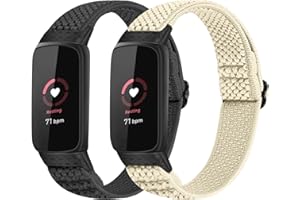 SOiiKE 2 Pièces Bracelet de Remplacement Compatible avec Fitbit Luxe Bracelet, Élastique Bandes de Sport Tissé en Nylon pour Hommes Femmes