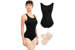 DANSHOW Damen Basic Ballett Leotard mit Strumpfhose Ärmellos Erwachsenen Team Tanz Bodysuit