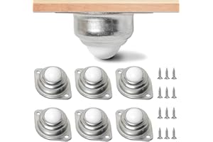 BRELET Lot de 6 billes de roue universelles, roulettes industrielles à 2 trous, rouleau de roulement à billes avec boule en nylon et 12 vis, pour la maison, les canapés, les vitrines, les étagères, les