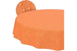Bordsduk, tvättbar, vaxad bordsduk, rund 140 cm med skuren kant i linneoptik, röd, trädgårdsbordsduk, vaxduk