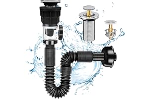 JRJRN Sifone per con Tubo di Scarico Flessibile, Kit per Sifone con Un Tubo In PVC da 295-985 mm, Kits di Scarico Lavandino Bagno per Lavandino