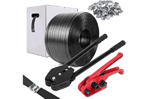 WCM Bandningssats för pallbandning, bandset, förpackningsbandverktyg med polyesterspole, metallspännen och dispenserbox