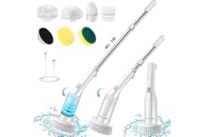 AKEN Electric spin scrubber,brush head Angle adjustable,shower brush,cordless cleaning brush IPX6 waterproof,6 replaceable brush heads,extendable handle,2 speed,forbathroom,tile,kitchen,car