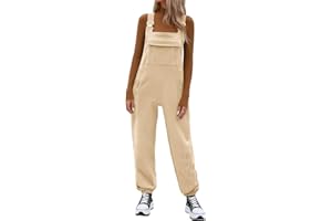 CMTOP Salopette Femme Chaud Hiver Polaire Thermique Pantalon Sans Manche Ample Décontracté Salopette de Travail Automne Bretelles Stretch Réglables Pants avec Poches