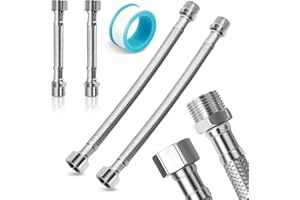 SCDZY Flexschlauch 3/8, Panzerschlauch 3/8 Zoll, Edelstahl flexibler Armaturenschlauch Verlängerung, Verbindungsschlauch mit Edelstahlumflechtung für Wasserhahn Bad Spülkasten (20cm/10cm, 1*Teflonband)