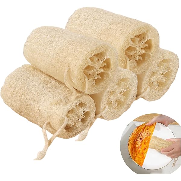 Roellgs 6x Natürliche Luffa-Schwämme – Biologisch Abbaubar, Für Bad & Küche, Je 10 Cm
