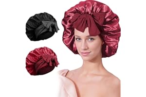 WOLEEUP Silk Satin Hair Bonnet for Sleeping - 2PCS Silk Sleep Bonnets for Women Curly Hair, Soft Breathable Satin Bonnet with Tie Band Hair Wrap Cap for Sleeping