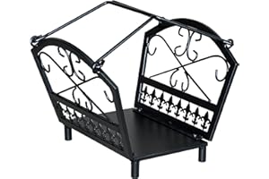 Loywe Holzkorb Kaminholz 40.6X33X38.1CM Holzwiege Kamin Feuerholzkorb Metall Brennholzkorb für Innen und Außen mit Stabilem Sockel & Griffen in Schwarz (Vintage)