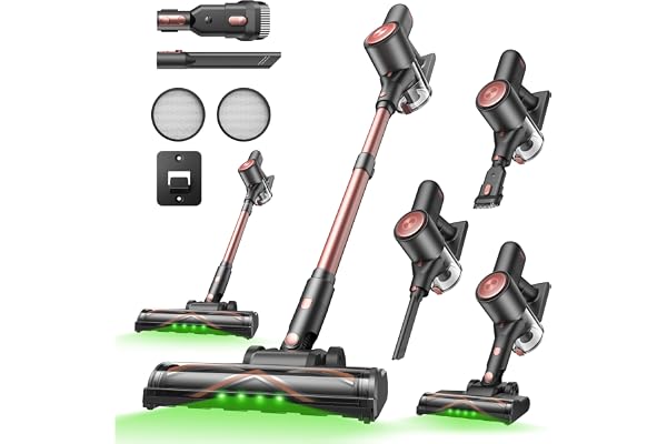 Vexilar V10PRO sladdlös dammsugare 45 kPa/450 W/45 min för djurhår | Trådlös dammsugare med grön LED, smart skärm, 1,31 kg ultralätt, 6-i-1-design, för mattor/hårda golv/bil