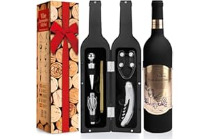 YOBANSA Set di Accessori da Vino a Forma di Bottiglia di Vino,Accessori per Il Vino Include cavatappi,Tappo per Vino,versatore per Vino,Colore Casuale della Scatola di imballaggio(Bottle 03)