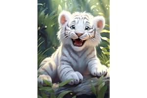 Siyurongg Kit per pittura diamante 5D, kit pittura digitale,Mosaico kit, Accessori arte diamante,Tema Tigre bianca,Adatto adulti bambini decorazione parete di casa Dono perfetto - 30x40cm