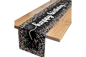 XINVERY Happy Birthday Table Runners,Black Confetti Dot Birthday Table Runner Birthday Table Linens for Dining Party Decorations Birthday Party Table Decor 13x72 Inch