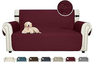 CHELZEN Latest Water Repellent Sofa Covers 2 Seater Non-Slip Sofa Slipcovers for Kids Dogs Pets Couch Cover Furniture Protector with Elastic Straps (Wine Red, 2 Seater)
