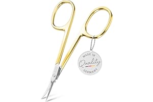 TITANIA Forbicine per Cuticole Solingen con Punta Extra-Sottile e Curva (Placcata in Oro, 9,5 cm) • Forbici Cuticole Solingen • Forbici Professionali in Acciaio al Carbonio • Made in Germany