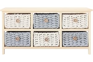 Rebecca Mobili Panca Ingresso, Cassettiera Bassa Bagno, 6 Cassetti, Da Interno, Legno Di Pino Cotone, Beige Bianco Grigio, Montata - Misure 41 x 80 x 25 cm (HxLxP) - Art. RE6668