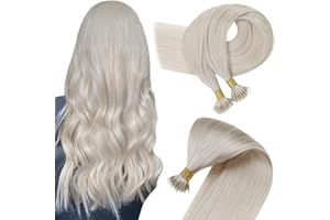 Easyouth Nano Hair Extensions Human Hair Blonde Nano Loop Hair Extensions White Blonde Nano Ring Hair Extensions Real Hair Pre Bonded Nano Beads Hair 14 Inch 50g 1g/Strand