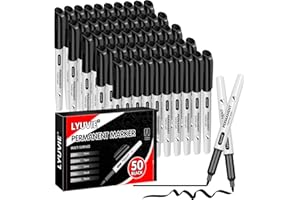 Lyuvie 50 Pennarello Indelebile Nero,Pennarello Indelebile Punta Fine Ideale su Carta,Plastica,Cartone,Pietra,Legno,Vetro,Tessuto per Scrivere,Disegnare, Scarabocchiare,Marcare