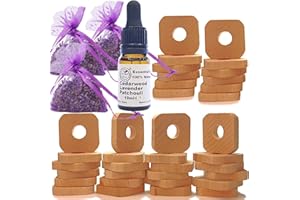 STAFECO® Moth Repellent for Wardrobes and drawers carpets Lavender Bags Natural 100% Natural Alternative To Moth Balls 24 Wood Rings (Beech wood) with Oil