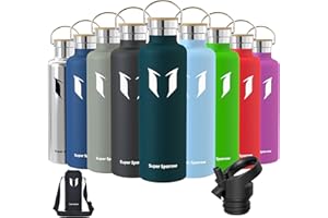 ‎SUPER SPARROW Super Sparrow Trinkflasche Edelstahl - 350ml/500ml/620ml/750ml/1L - Auslaufsicher Thermoskanne, BPA-Frei Wasserflasche - Thermosflasche Kinder für Sprudel, Sport, Schule, Fitness - Mit 2 Deckeln