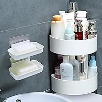 Wolpin Wall Shelves (2 Pc with 2 Soap Cases) Round Corner Kitchen Bathroom Shelf Self-Adhesive Sticker Hooks…