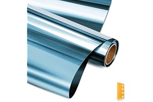Fensterfolie Sonnenschutz Selbstklebend,NEEMOSI Sonnenfolie Fenster Innen für Wärmeisolierung, 99% UV-Schutz und Sichtschutz, Fensterfolie Blickdicht (Blau-Silber, 40 * 200cm)
