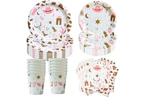 Hmfmdy Western Cowgirl-Party Partygeschirr Set, 50 Stück Cowboy Rodeo Party's Deko, Erstes Rodeo Geburtstag Geschirr Kit, Mit Pappteller Becher Servietten, Geburtstag Party Geschirr Supplies