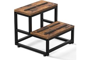 NANDAE Sgabello a 2 Gradini in Legno e Ferro, Scaletta per Bambini e Adulti con Capacità 226kg, Piedini Antiscivolo Regolabili, per Cucina, Bagno, Camera (38x38x35.5cm)