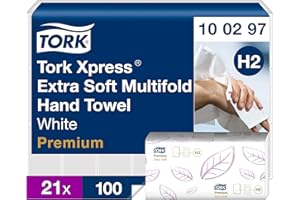 ‎TORK Tork Xpress extra weiche Multifold Papierhandtücher 100297 - H2 Premium umweltschonende Falthandtücher für Handtuchspender - extra weich und saugfähig, 2-lagig, weiß - 21 x 100 Tücher