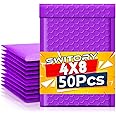 Switory 50pcs 10.2x17.7cm Poly Bubble Mailers 4x7 Inch Padded Envelopes #000 Bubble Lined Poly Mailer Self Seal Purple