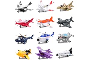 deAO Set of 12 Pull Back Airplanes Vehicle Playset Variety Pack of Helicopters, Stealth Bombers, Fighter Jets, Aircraft, Planes, Multicoloured (Standard Edition)