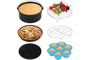 Wodasi Sześcioczęściowy zestaw akcesoriów do frytkownic na gorące powietrze o pojemności 3,5 l, forma do pieczenia, ruszt do grilla, stojak do gotowania na parze, mata silikonowa, forma do muffinek