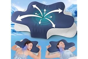 HYPUNO Kopfkissen gegen Nackenschmerzen – Orthopädisches Memory Foam Nackenstützkissen, Ergonomisch & höhenverstellbar, für Seiten-, Rücken- & Bauchschläfer, mit Armauflage & kühlendem, Ice-Silk Bezug